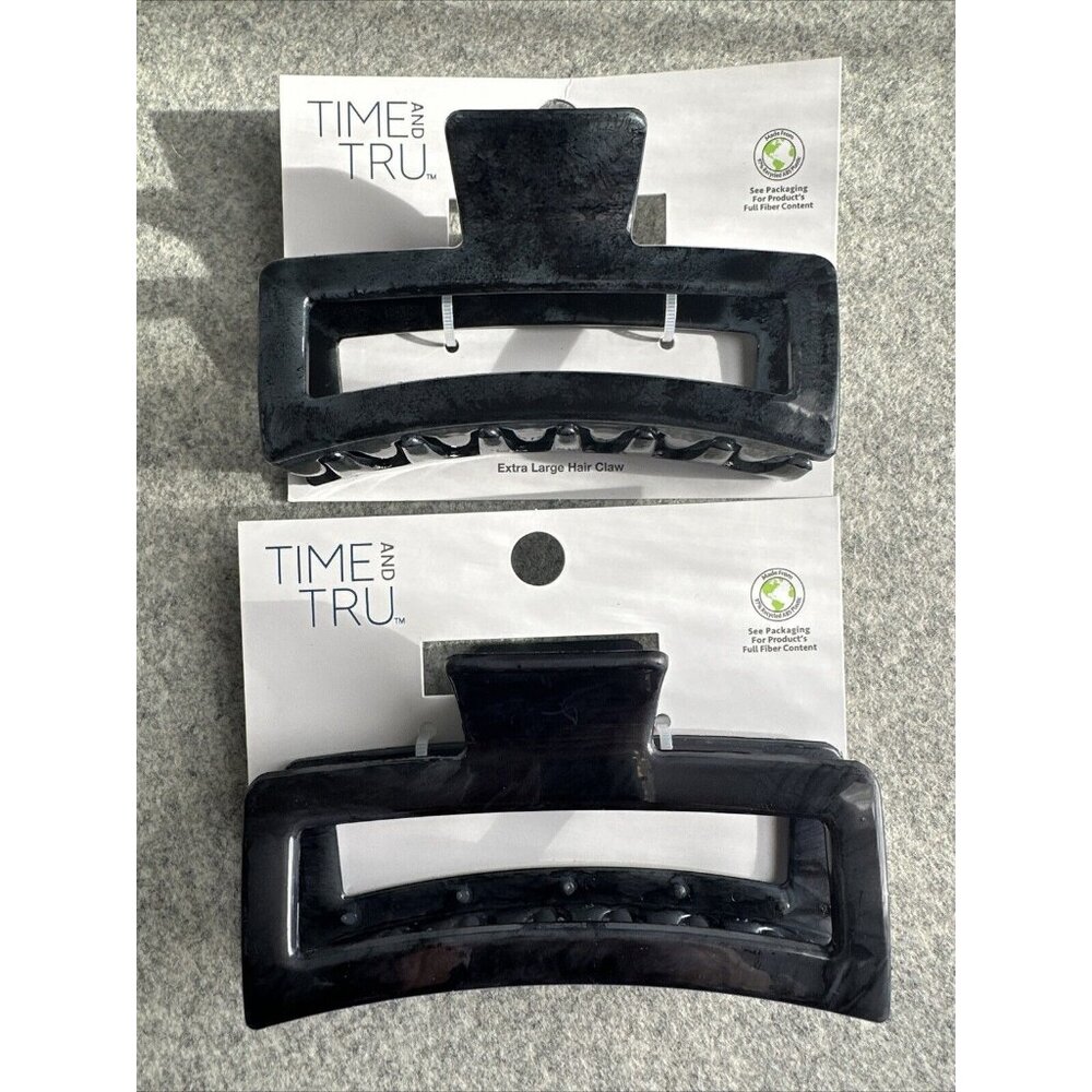 New Time And Tru Hair‎ Claw Clip Lot of 2 Black Marbleized Look Size Large